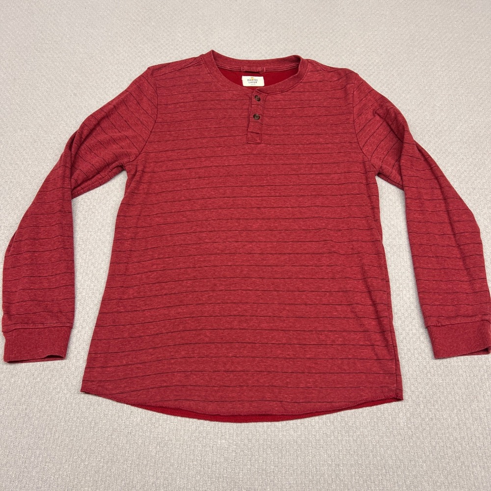 Marine Layer Shirt Mens Medium Red Henley Long Sleeve Tee Casual Pullover